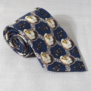 Vintage Men's 100% Silk Tie Eagle Neckwear Blue, Brown, White With Eagle Designs